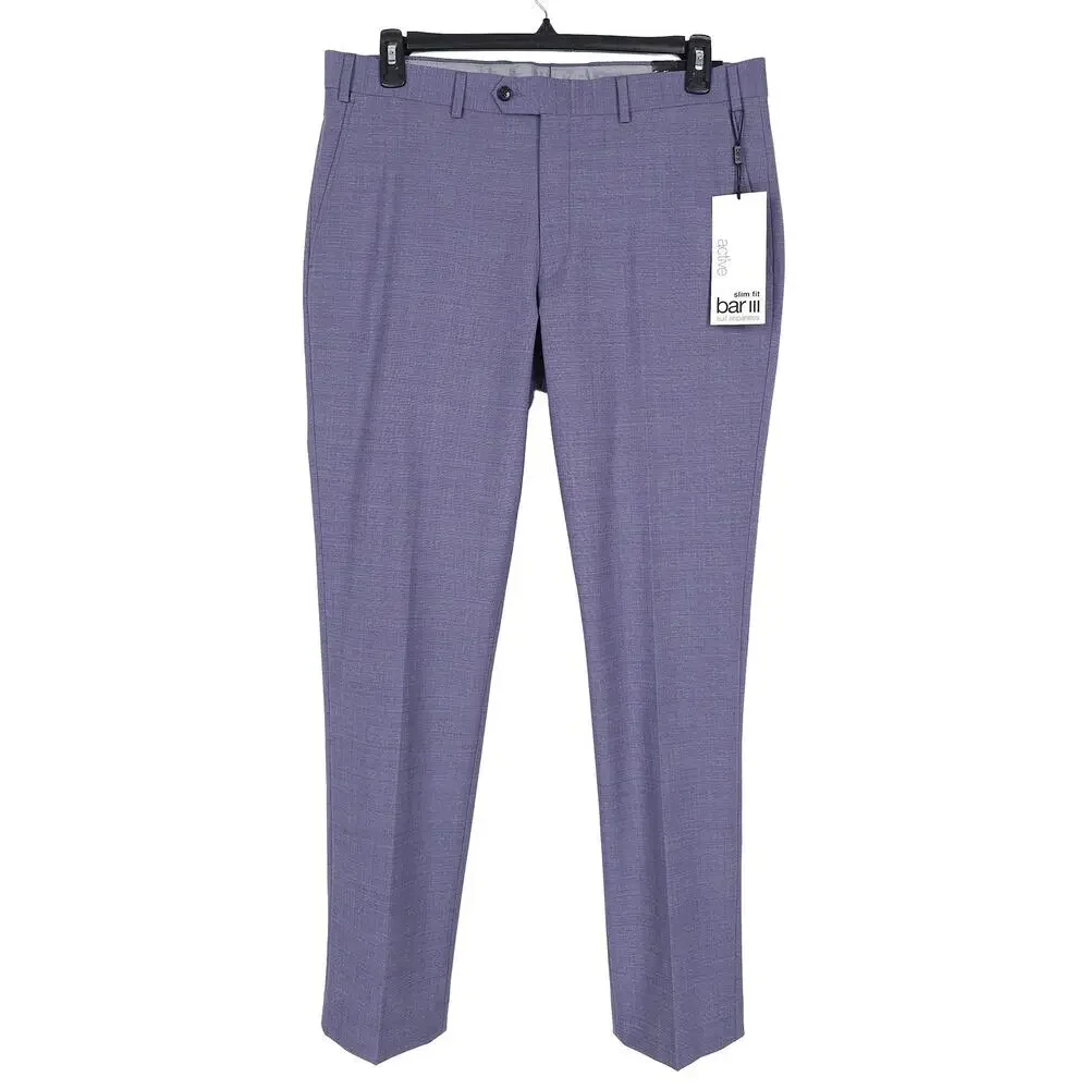 Bar III Mens Slim Fit 2 Piece Suit 36R 32x30 Lavender Purple Solid Stretch Wool
